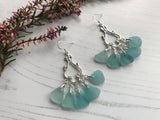 Japanese Sea Glass Chandelier Earrings, Sterling Silver Green Aqua Ombre