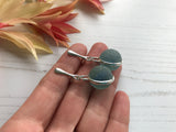 Sea Glass Marble Earrings - Clip on - Non pierced Blue Cat's Eyes