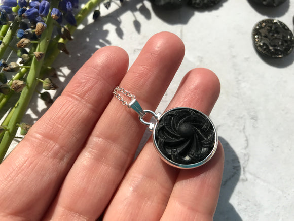 Reserved for KAZ - Black Mourning Button Guernsey Beach Necklace
