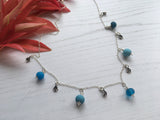 Turquoise sea glass bead necklace, 18” sterling silver
