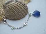Blue Sea Glass Bracelet, Star Chain, sterling silver 6"