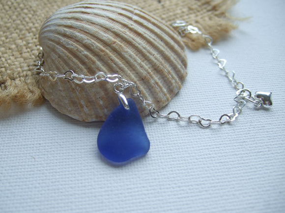 heart chain with blue sea glass bracelet