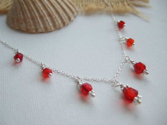 Red shades sea glass bead necklace, petite - garnet like - 18