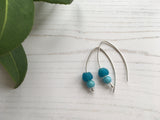 Sea glass bead earrings - turquoise - dangling earrings, sterling silver
