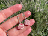 Red Scottish Sea Pottery Earrings - Flower Design Sterling Silver