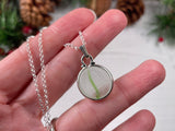 Japanese Sea Glass Ohajiki, Flat Marble Necklace, white light green