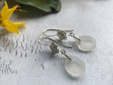 Rose Flower Design Earrings White Sea Glass Sterling Silver