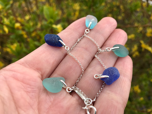 Sea Glass Ocean Colour Bracelet - Seaham / Scottish Sterling Silver