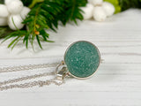 Japanese Sea Glass Marble Necklace, Teal Beach Glass, Sphere Pendant