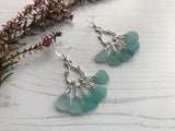 Japanese Sea Glass Chandelier Earrings, Sterling Silver Green Aqua Ombre