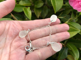 Scottish White Sea Glass  3 Pendants - Sterling Silver bracelet 7”