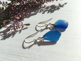 Spanish Sea Glass - Petrol Blue Heart Design Earrings