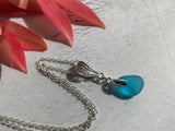 Turquoise Sea Glass Pendant - Sterling Silver Feather Design