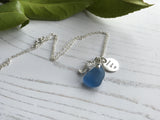 Blue Sea Glass Necklace, Seahorse & Never Give Up Charm