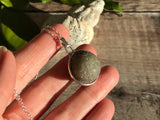 XL Purple and Yellow Milk Sea Glass Marble Necklace with Silver Plated Band Setting