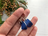 Blue Scottish Sea Glass Earrings on Swirl Design Sterling Silver