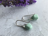 Light Green Milk Sea Glass Earrings, Sterling Silver Wave Design