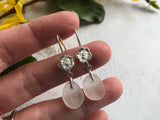 Rose Flower Design Earrings White Sea Glass Sterling Silver