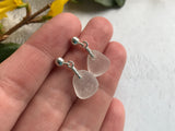 Studs - White Sea Glass And Sterling Silver
