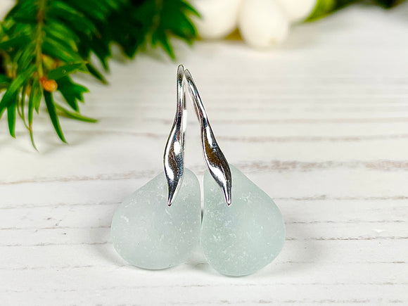 Wave Earrings - Sterling Silver And Sea Foam Sea Glass