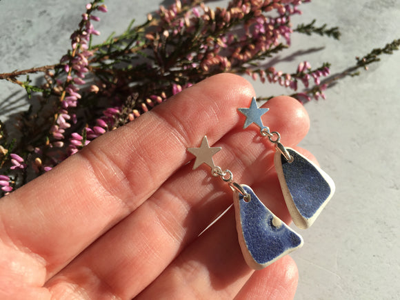 Scottish Sea Pottery Midnight Blue Star Studs Earrings