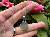 Japanese Sea Glass Ohajiki, Flat Marble Necklace, light green