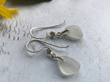 Daisy Flower Design Earrings White Sea Glass Sterling Silver