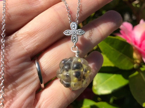 ULTRA rare Sea Glass Bead Necklace - grape like yellow black