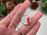 Japanese Sea Glass Ohajiki, Flat Marble Necklace, Red Opalescent