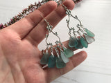 Japanese Sea Glass Chandelier Earrings, Sterling Silver Green Aqua Ombre