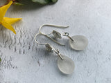 Rose Flower Design Earrings White Sea Glass Sterling Silver