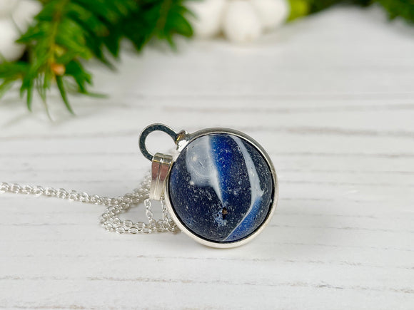 Blue Wave Beach Glass Marble Necklace, Seaham Sea Glass