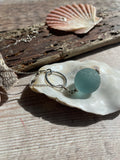 Y Necklace Japanese Sea Glass Marble, Aqua Beach Glass, Sphere Pendant