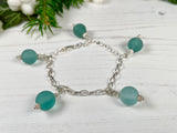 Japanese Sea Glass Marble Bracelet, Sterling Silver 7", teal aqua sea foam