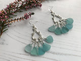 Japanese Sea Glass Chandelier Earrings, Sterling Silver Green Aqua Ombre