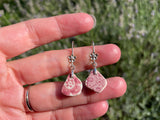 Red Scottish Sea Pottery Earrings - Flower Design Sterling Silver