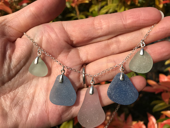Lavender Sea Foam Blue Necklace - Sea Glass Sterling Silver