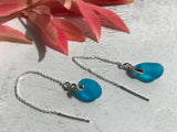 Turquoise Sea Glass Earrings - Sterling Silver Threader Design