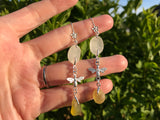 Chandelier Earrings - White and Yellow Sea Glass Bee Earrings