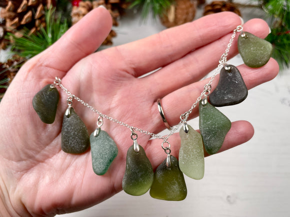 Mermaids Tears - Green Scottish Sea Glass Necklace Silver Plated 20