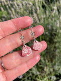 Red Scottish Sea Pottery Earrings - Flower Design Sterling Silver