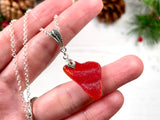 Large Red Sea Glass Necklace, Amberina Heart Pendant