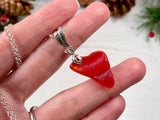 Large Red Sea Glass Necklace, Amberina Heart Pendant