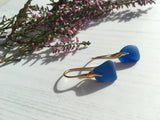 Spanish Sea Glass - Blue Gold Wave Design Earrings