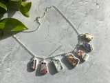Sea Pottery Red Blue Pattern Necklace 18” Sterling Silver