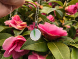 Japanese Sea Glass Ohajiki, Flat Marble Necklace, opalescent white green