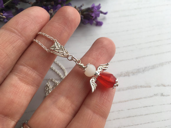 Guardian Angel Bead Pendant, Red and White Sterling Silver Mudlarking Beads , Fairy