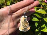 XL Yellow Black Flower Scottish Sea Pottery Pendant