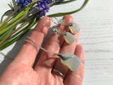 Opalescent sea glass jewellery set - Flower Earrings And Wave Pendant