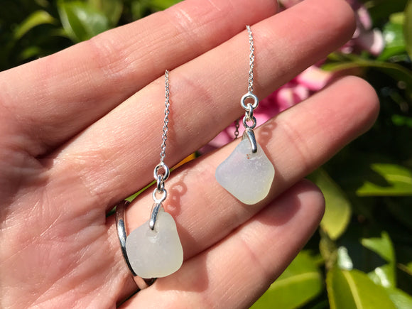 Opalescent Sea Glass Threader Earrings